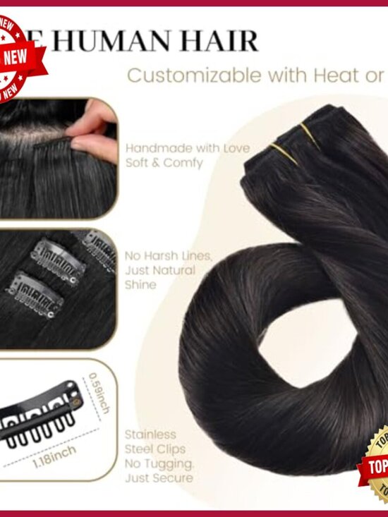 Real Human Hair Clip-in Extensions, 16 Inch Straight, 120g 8pc Set main image 4